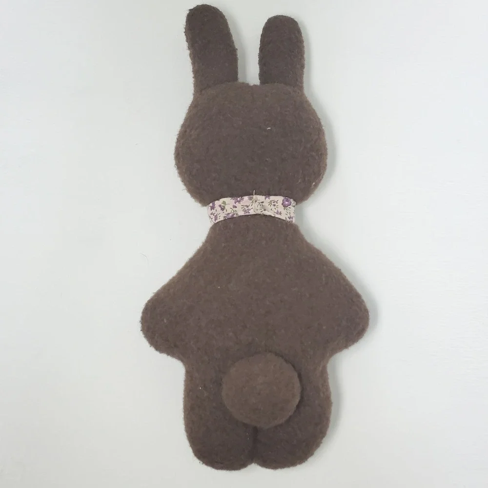 Brown Plush‎ Bunny Rabbit Stuffed Animal VTG Floral Patchwork Accent Handmade